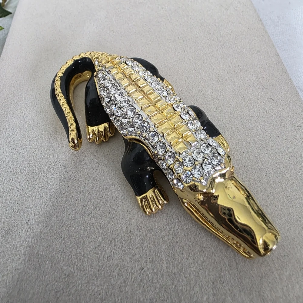 Gold with Cubic Zirconia Alligator Crocodile Trinket Box
